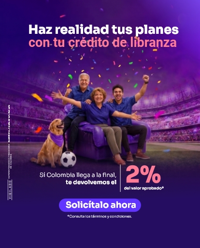 Crédito de libranza Ban100 para hacer realidad tus planes. Si Colombia llega a la final, recibe la devolución del 2 % del valor aprobado.