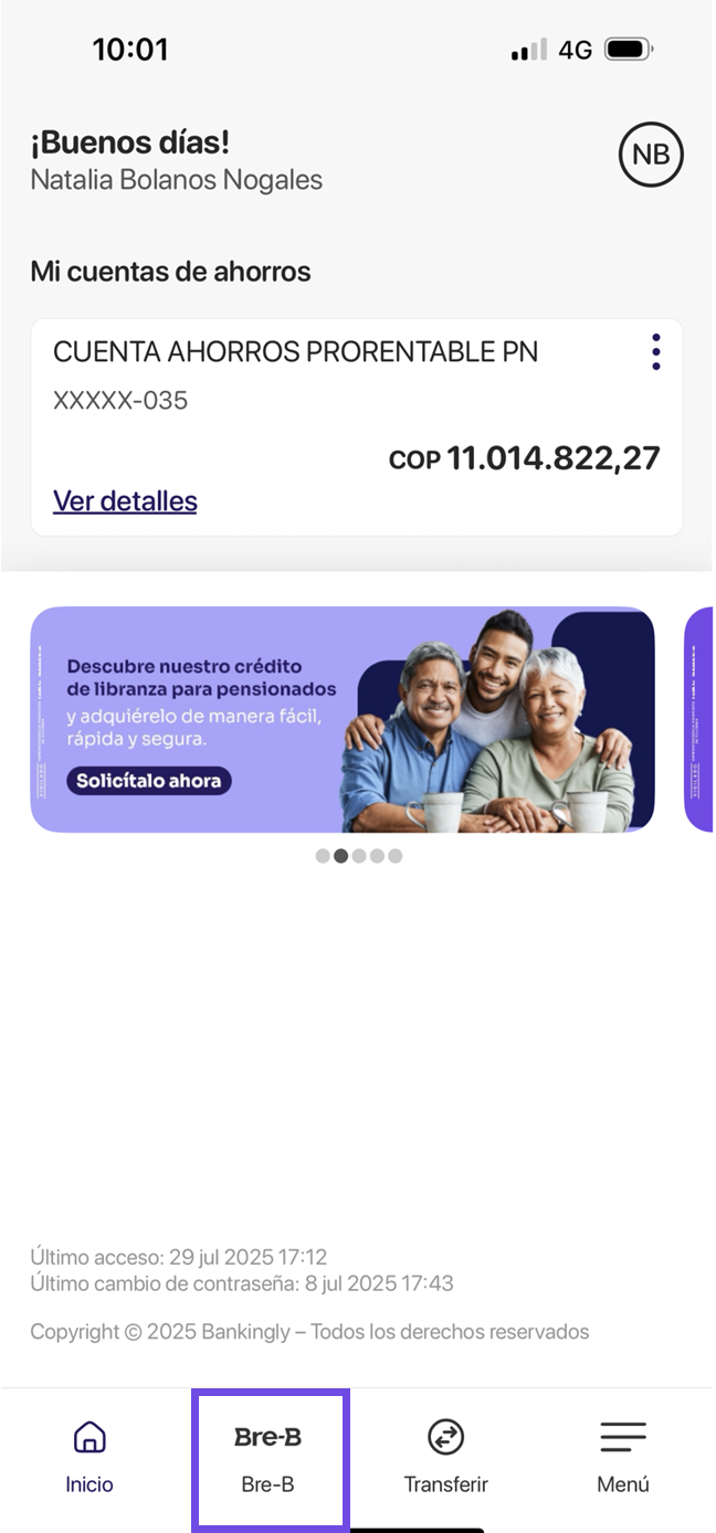 Pantalla de la App Ban100